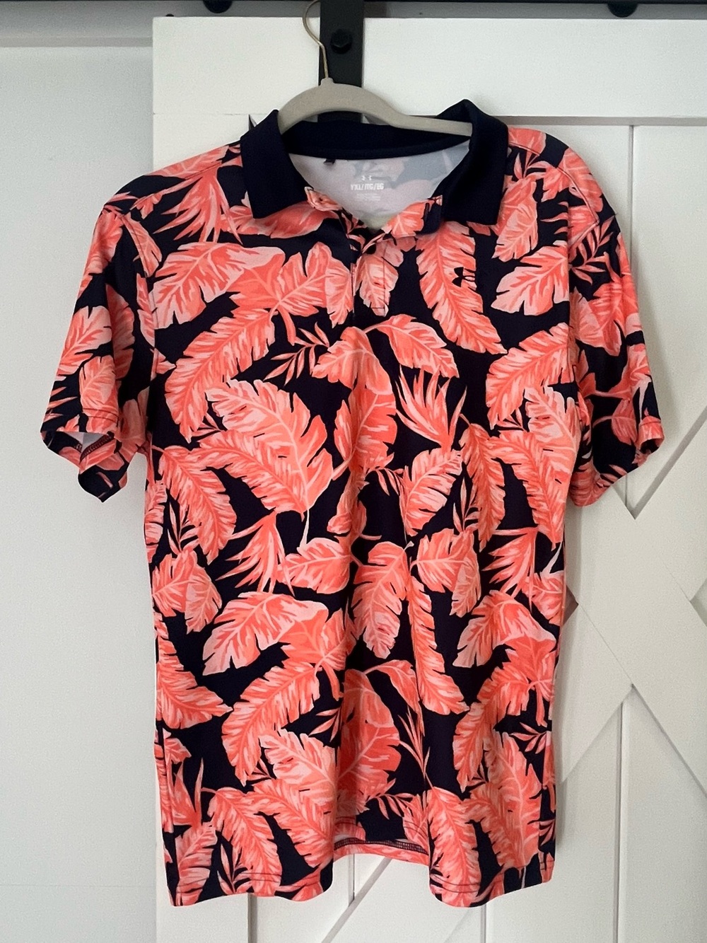 Under Armour Coral Leaf Print Polo on Navy